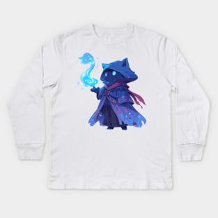 Cute Blue Mage Cat Hero Kids Long Sleeve T-Shirt